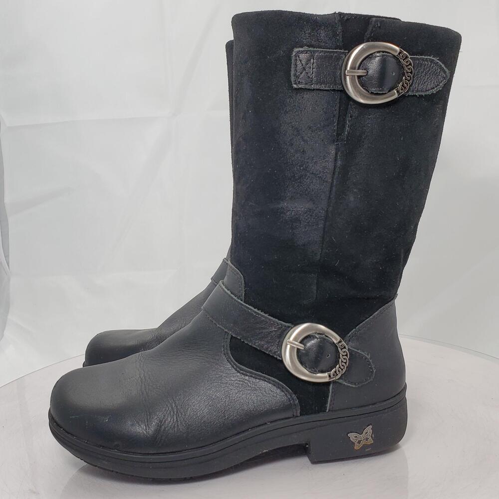 Alegria KR1001 Kris Mid Calf Boots Women 7 Black Leather Zip Buckle Round Toe